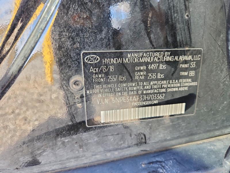 2018 Hyundai Sonata მანქანა იყიდება აუქციონზე, vin: 5NPE34AF3JH703362, აუქციონის ნომერი: 51207526
