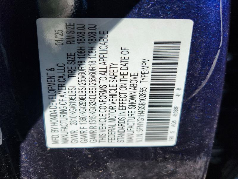 50986316 :رقم المزاد ، 5FNYG1H46SB102855 vin ، 2025 Honda Pilot مزاد بيع