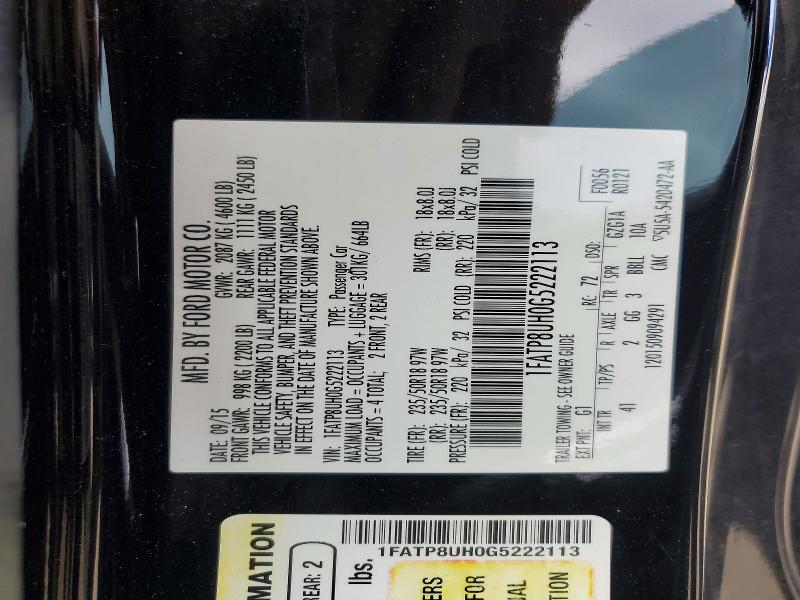 Продаж на аукціоні авто 2016 Ford Mustang, vin: 1FATP8UH0G5222113, номер лоту: 51540486