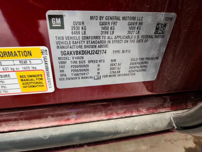 2017 Buick Enclave მანქანა იყიდება აუქციონზე, vin: 5GAKVBKD6HJ242174, აუქციონის ნომერი: 50715066