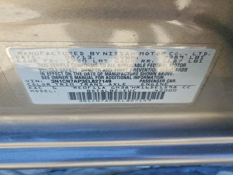 Продаж на аукціоні авто 2014 Nissan Versa, vin: 3N1CN7AP3EL827149, номер лоту: 50346116