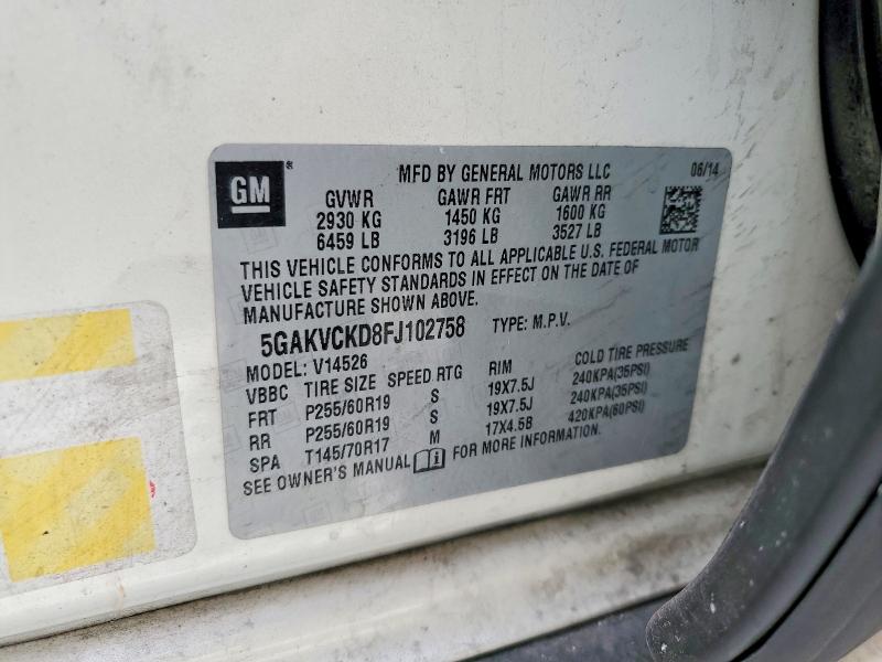 2015 Buick Enclave მანქანა იყიდება აუქციონზე, vin: 5GAKVCKD8FJ102758, აუქციონის ნომერი: 49797026