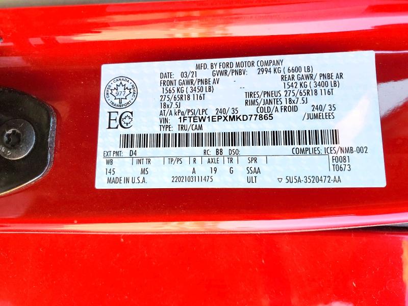 Продажа на аукционе авто 2021 Ford F150, vin: 1FTEW1EPXMKD77865, номер лота: 50652096