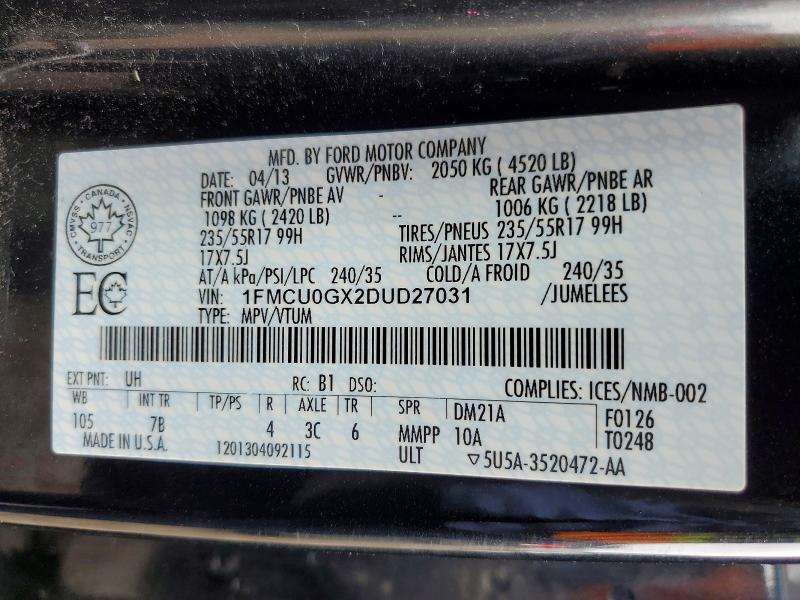 Aukcja sprzedaży 2013 Ford Escape, vin: 1FMCU0GX2DUD27031, numer aukcji: 49340576