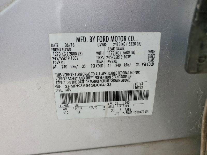 Продаж на аукціоні авто 2016 Ford Edge, vin: 2FMPK3K94GBC04133, номер лоту: 51801566