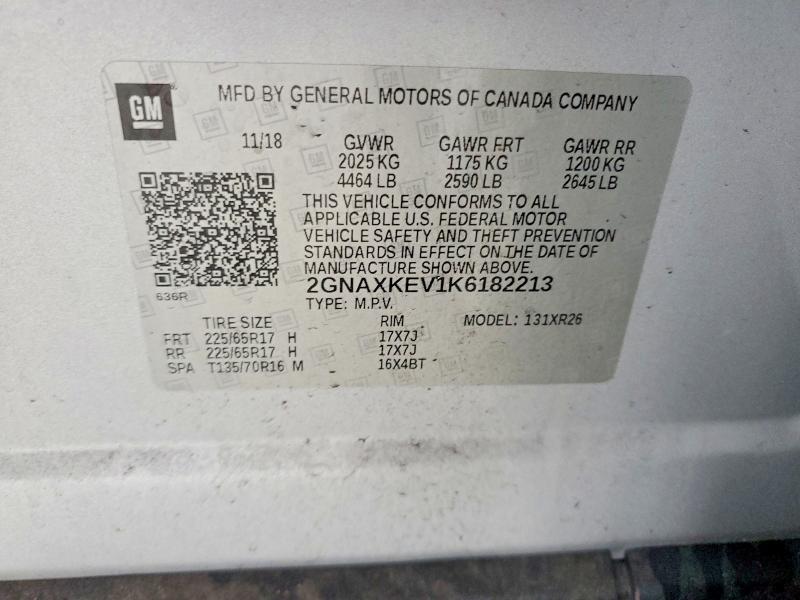 Продаж на аукціоні авто 2019 Chevrolet Equinox, vin: 2GNAXKEV1K6182213, номер лоту: 48936876