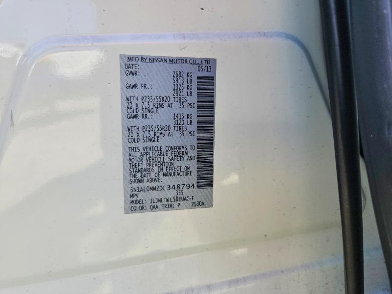 51023556 :رقم المزاد ، 5N1AL0MM2DC348794 vin ، 2013 Infiniti Jx35 مزاد بيع
