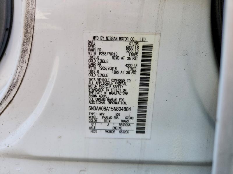 2005 Infiniti Qx56 მანქანა იყიდება აუქციონზე, vin: 5N3AA08A15N804884, აუქციონის ნომერი: 50807816
