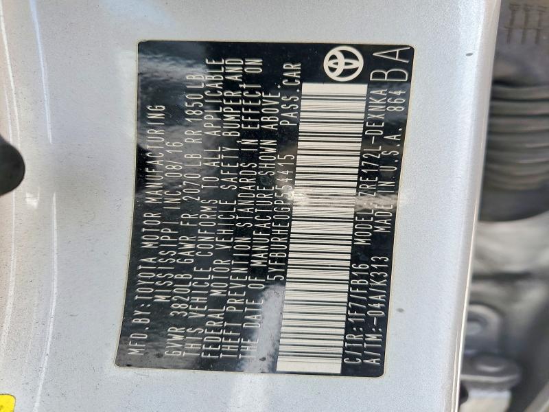 49374966 :رقم المزاد ، 5YFBURHE0GP554415 vin ، 2016 Toyota Corolla مزاد بيع