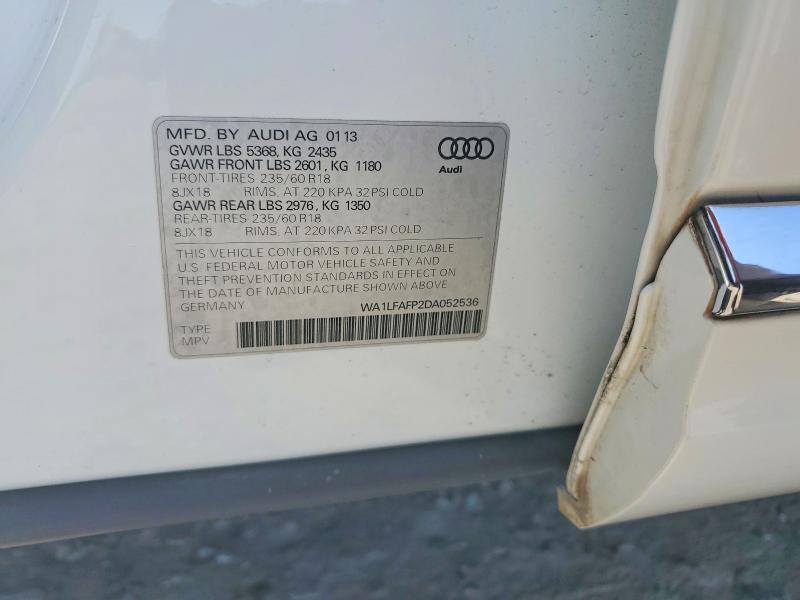 2013 Audi Q5 მანქანა იყიდება აუქციონზე, vin: WA1LFAFP2DA052536, აუქციონის ნომერი: 50123146
