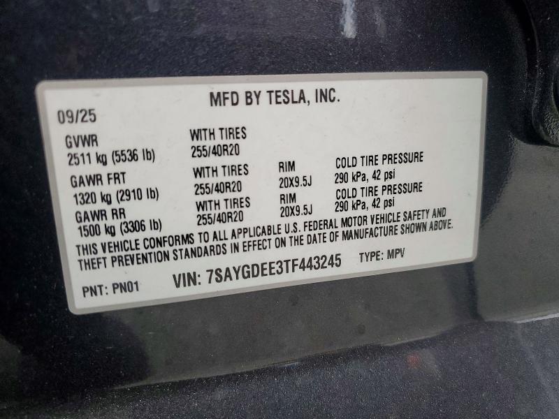 Aukcja sprzedaży 2026 Tesla Model Y, vin: 7SAYGDEE3TF443245, numer aukcji: 49277686