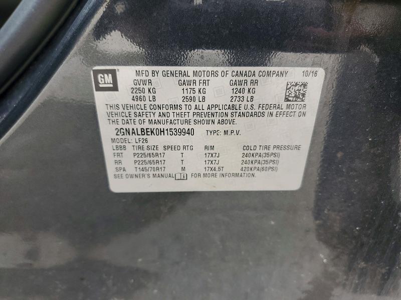 Aukcja sprzedaży 2017 Chevrolet Equinox, vin: 2GNALBEK0H1539940, numer aukcji: 51287136