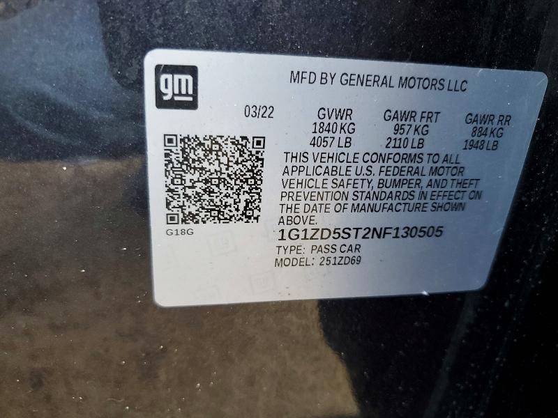 Aukcja sprzedaży 2022 Chevrolet Malibu, vin: 1G1ZD5ST2NF130505, numer aukcji: 49759146