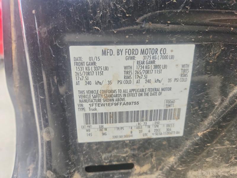 50547886 :رقم المزاد ، 1FTEW1EF9FFA59755 vin ، 2015 Ford F150 مزاد بيع
