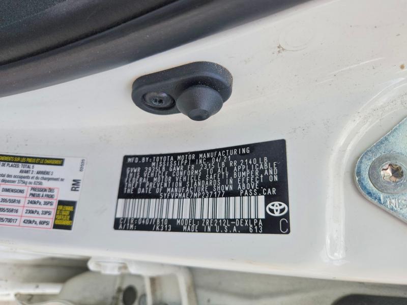 Aukcja sprzedaży 2021 Toyota Corolla, vin: 5YFVPMAE7MP237177, numer aukcji: 48313526