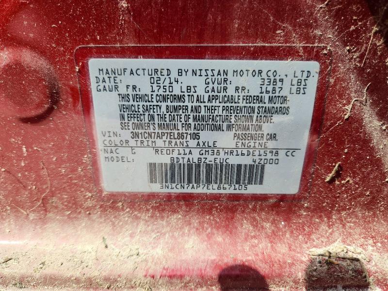 Aukcja sprzedaży 2014 Nissan Versa, vin: 3N1CN7AP7EL867105, numer aukcji: 50785006