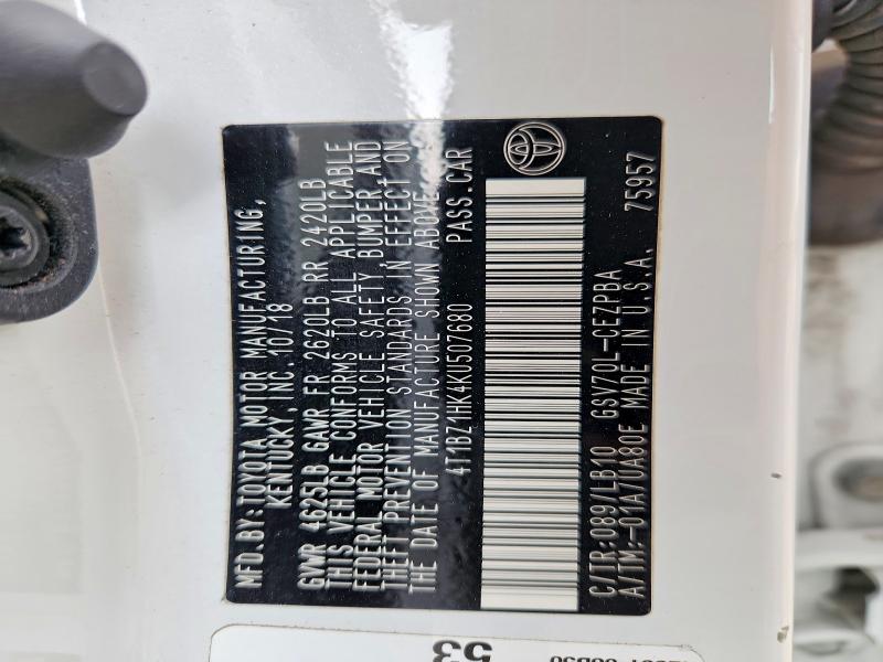 49446926 :رقم المزاد ، 4T1BZ1HK4KU507680 vin ، 2019 Toyota Camry مزاد بيع
