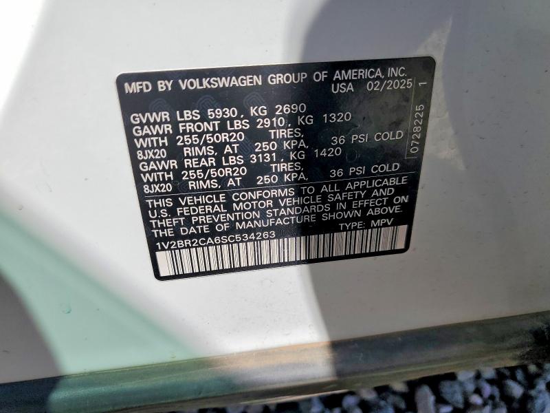 2025 Volkswagen Atlas მანქანა იყიდება აუქციონზე, vin: 1V2BR2CA6SC534263, აუქციონის ნომერი: 49755006