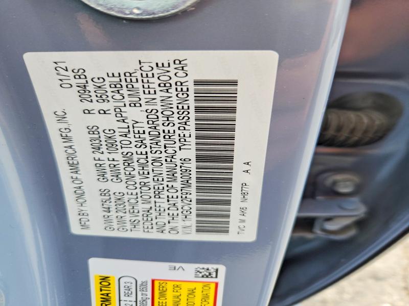 Продажа на аукционе авто 2021 Honda Accord, vin: 1HGCV2F97MA009716, номер лота: 51191896