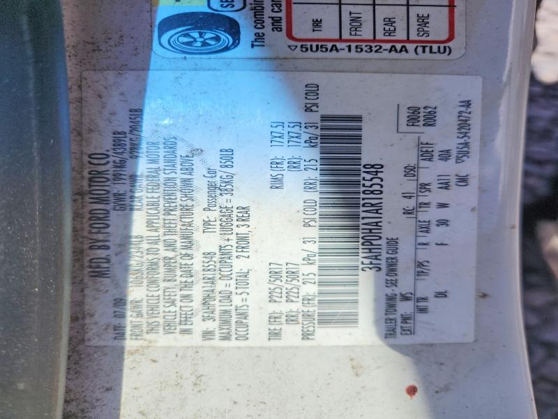 2010 Ford Fusion მანქანა იყიდება აუქციონზე, vin: 3FAHP0HA1AR185548, აუქციონის ნომერი: 51518306