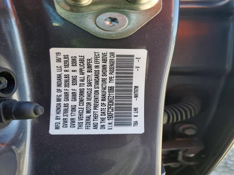 49086376 :رقم المزاد ، 19XFC2F83KE211066 vin ، 2019 Honda Civic مزاد بيع