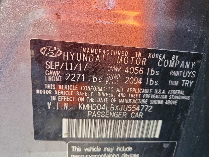 Aukcja sprzedaży 2018 Hyundai Elantra, vin: KMHD04LBXJU554772, numer aukcji: 49087726