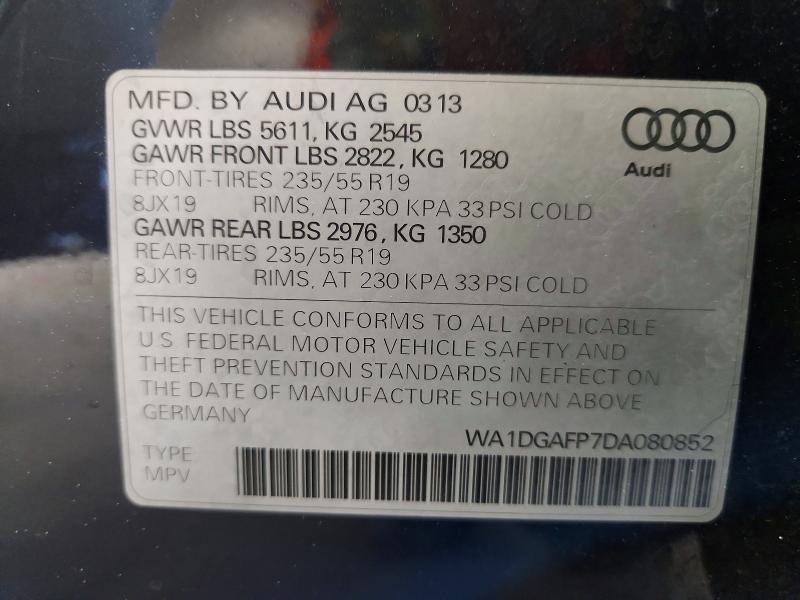 Aukcja sprzedaży 2013 Audi Q5, vin: WA1DGAFP7DA080852, numer aukcji: 51400856