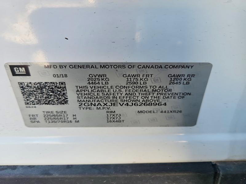 Aukcja sprzedaży 2018 Chevrolet Equinox, vin: 2GNAXJEV4J6268964, numer aukcji: 50463136