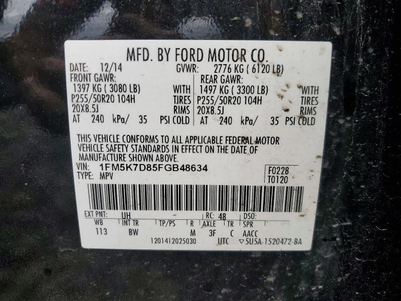 Aukcja sprzedaży 2015 Ford Explorer, vin: 1FM5K7D85FGB48634, numer aukcji: 51260026