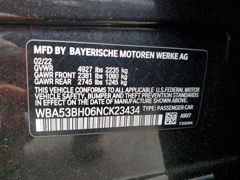 51476316 :رقم المزاد ، WBA53BH06NCK23434 vin ، 2022 Bmw 530 مزاد بيع