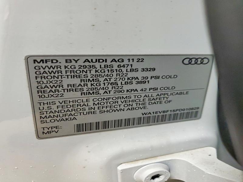 2023 Audi Q8 მანქანა იყიდება აუქციონზე, vin: WA1EVBF15PD010829, აუქციონის ნომერი: 48940816