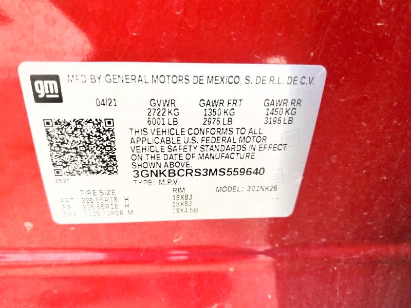 51152556 :رقم المزاد ، 3GNKBCRS3MS559640 vin ، 2021 Chevrolet Blazer مزاد بيع