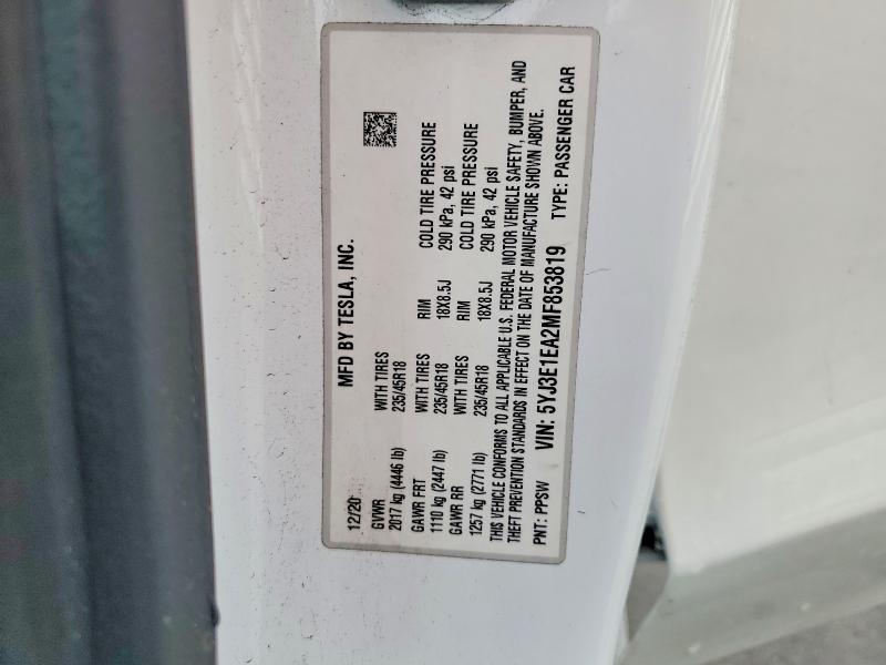 Aukcja sprzedaży 2021 Tesla Model 3, vin: 5YJ3E1EA2MF853819, numer aukcji: 48677536
