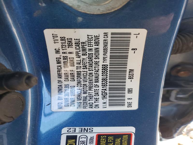 Продаж на аукціоні авто 2008 Honda Civic, vin: 1HGFA16538L035868, номер лоту: 49230696