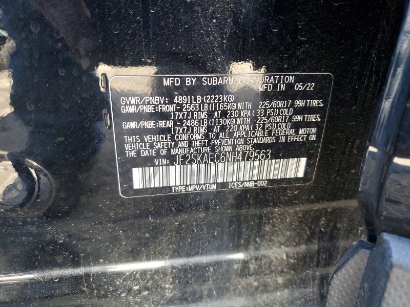 48872206 :رقم المزاد ، JF2SKAEC6NH479563 vin ، 2022 Subaru Forester مزاد بيع