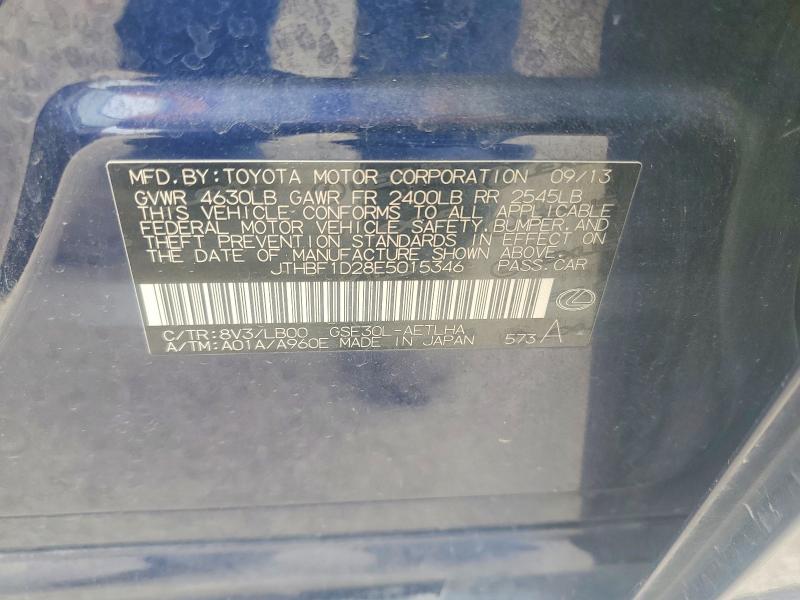 50991936 :رقم المزاد ، JTHBF1D28E5015346 vin ، 2014 Lexus Is مزاد بيع
