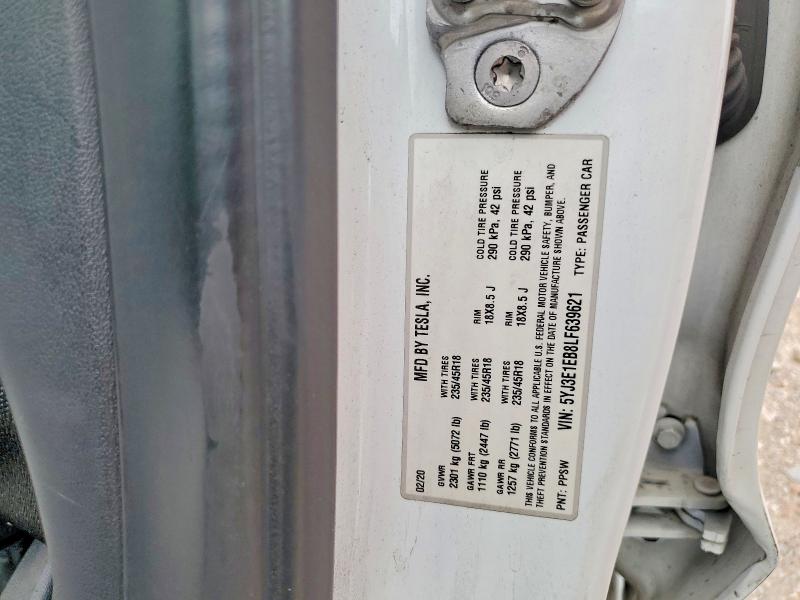 Aukcja sprzedaży 2020 Tesla Model 3, vin: 5YJ3E1EB8LF639621, numer aukcji: 51943386