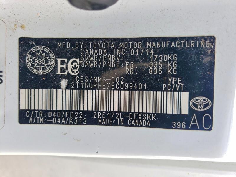 47075866 :رقم المزاد ، 2T1BURHE7EC099401 vin ، 2014 Toyota Corolla مزاد بيع
