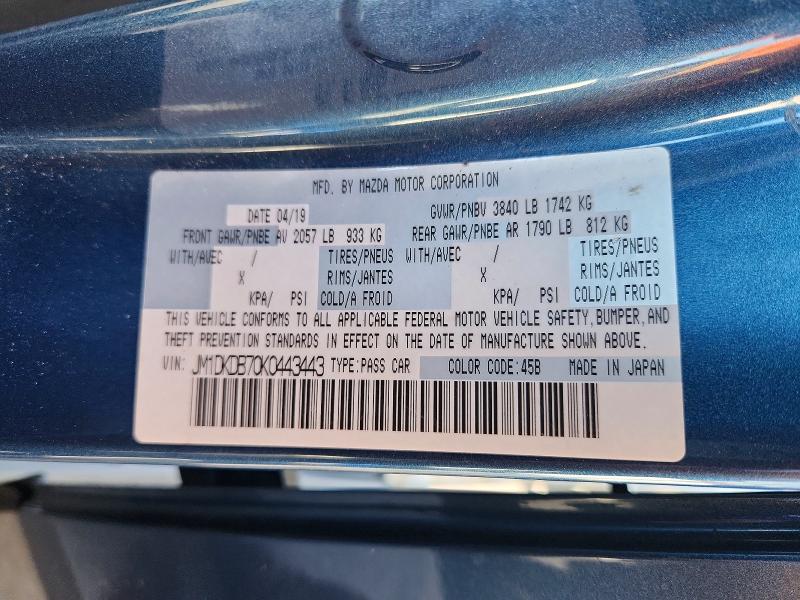 51890966 :رقم المزاد ، JM1DKDB70K0443443 vin ، 2019 Mazda Cx-3 مزاد بيع