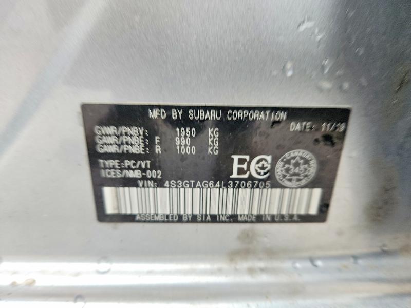 49610166 :رقم المزاد ، 4S3GTAG64L3706705 vin ، 2020 Subaru Impreza مزاد بيع