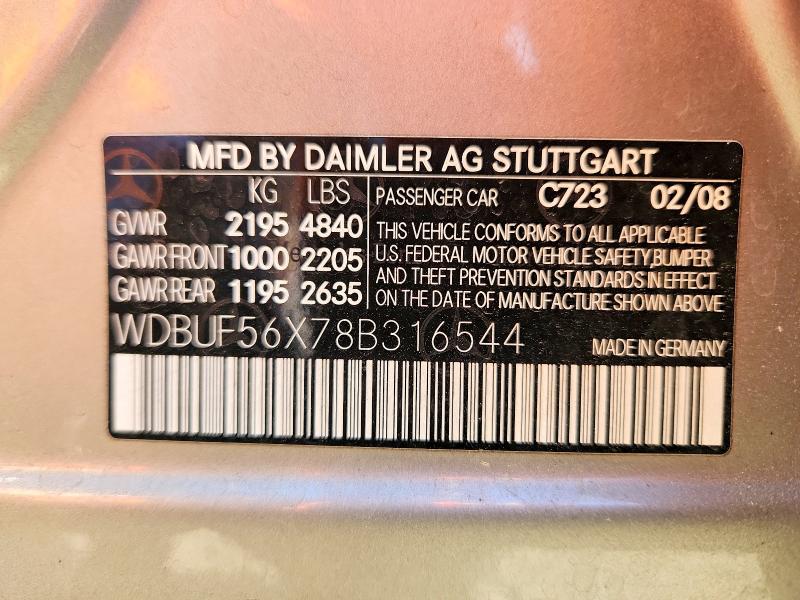 50187846 :رقم المزاد ، WDBUF56X78B316544 vin ، 2008 Mercedes-benz E مزاد بيع