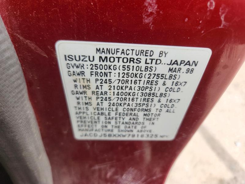 51118516 :رقم المزاد ، JACDJ58XXW7916325 vin ، 1998 Isuzu Trooper مزاد بيع