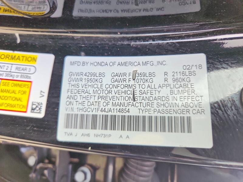 Auction sale of the 2018 Honda Accord, vin: 1HGCV1F44JA114854, lot number: 51369336