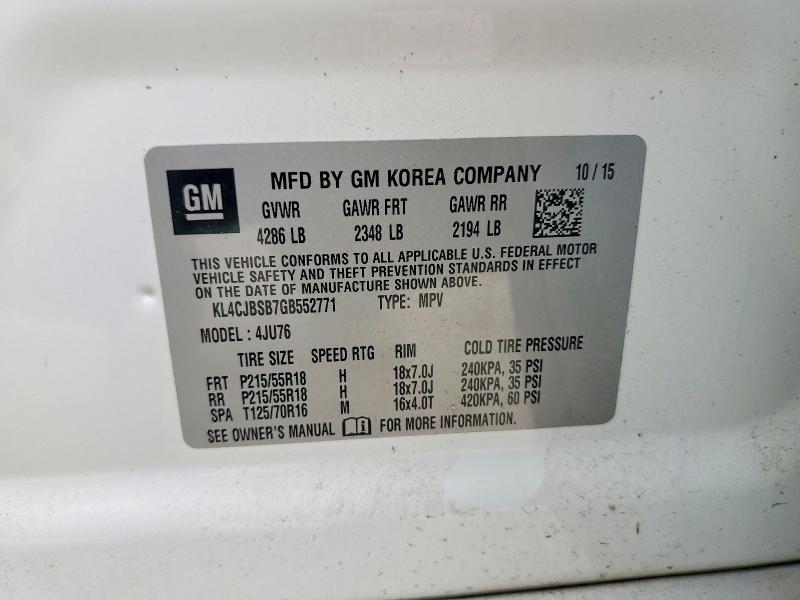 Продаж на аукціоні авто 2016 Buick Encore, vin: KL4CJBSB7GB552771, номер лоту: 51777196