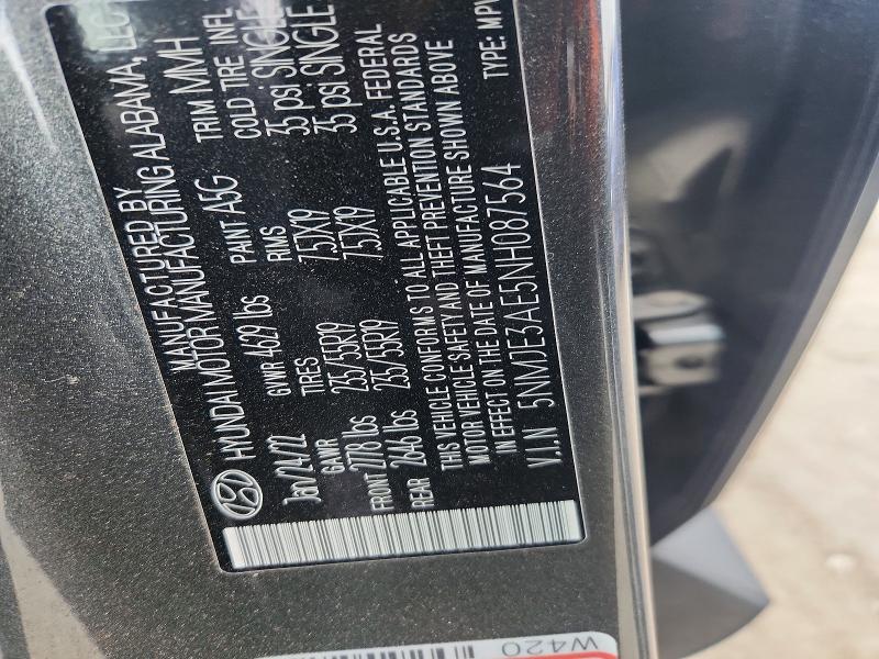 49720376 :رقم المزاد ، 5NMJE3AE5NH087564 vin ، 2022 Hyundai Tucson مزاد بيع