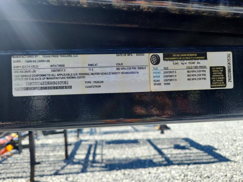 Auction sale of the 2022 Texas Pride Trailers, vin: 7HCGC453XNB032062, lot number: 52204386