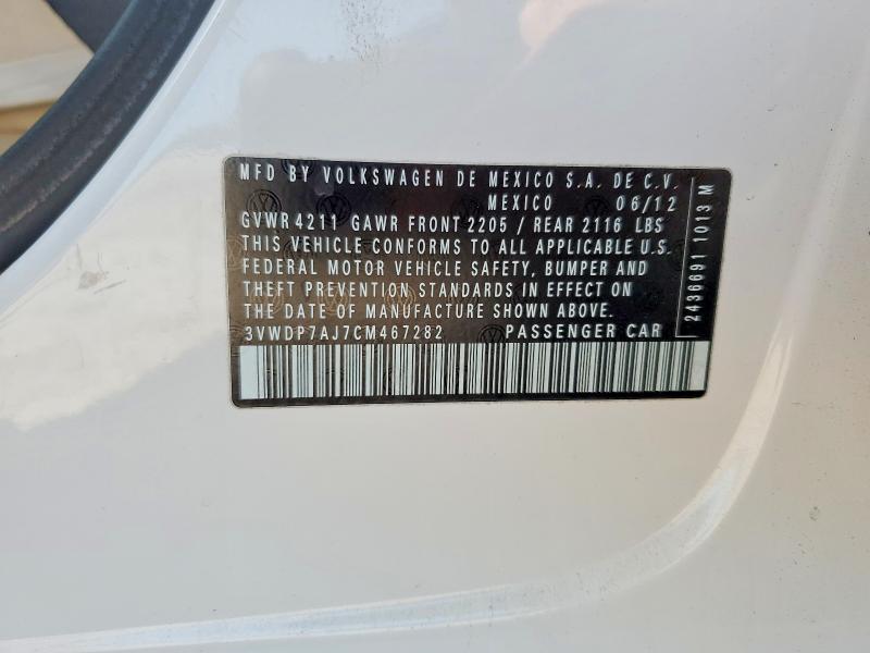 Aukcja sprzedaży 2012 Volkswagen Jetta, vin: 3VWDP7AJ7CM467282, numer aukcji: 48798386