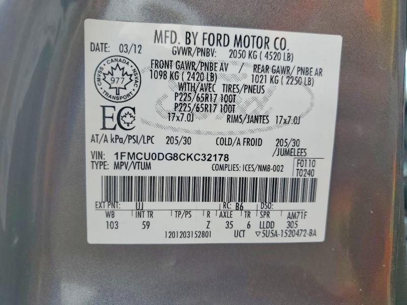 Продаж на аукціоні авто 2012 Ford Escape, vin: 1FMCU0DG8CKC32178, номер лоту: 50056496