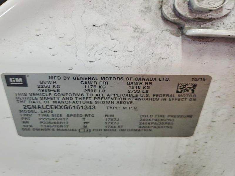 51597496 :رقم المزاد ، 2GNALCEKXG6161343 vin ، 2016 Chevrolet Equinox مزاد بيع