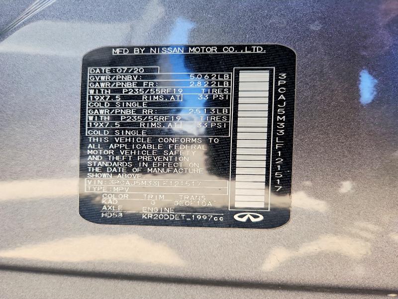 Aukcja sprzedaży 2020 Infiniti Qx50, vin: 3PCAJ5M33LF121517, numer aukcji: 50443606